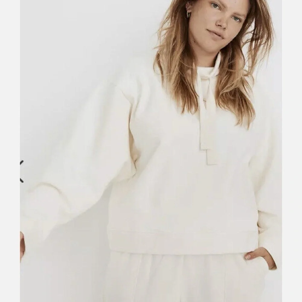 NWT Madewell MWL Ribbed Funnelneck Sweatshirt Medium Cream Relaxed Slouchy Boxy - Picture 3 of 9